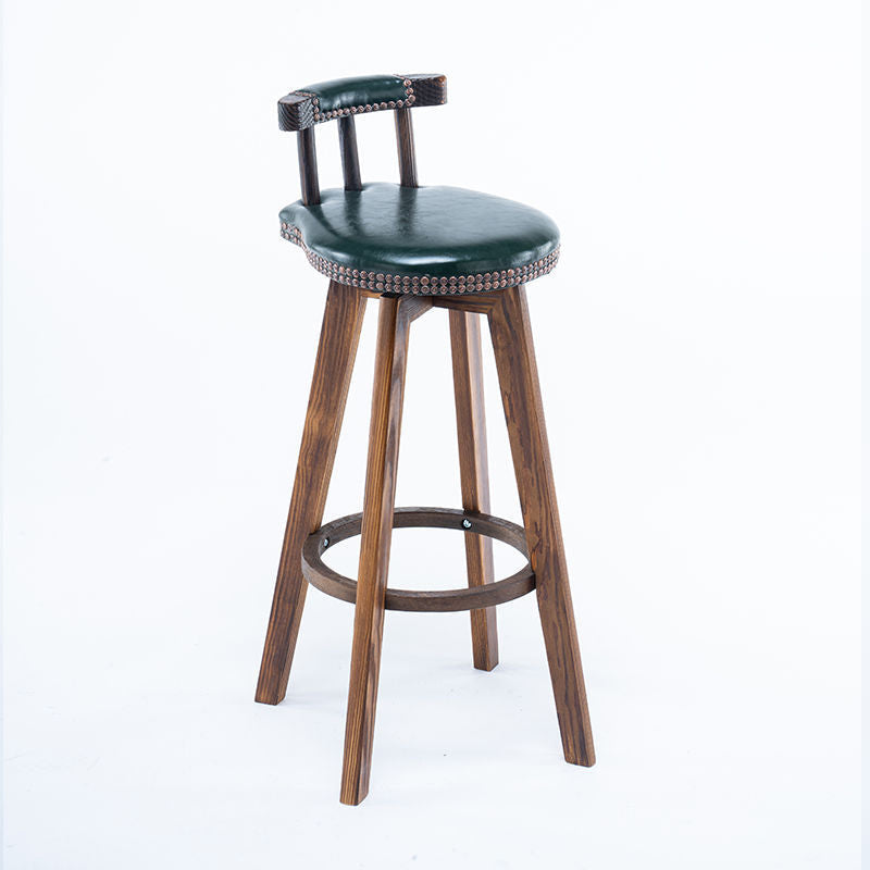 Retro Leather Wood Swivel Bar Stool