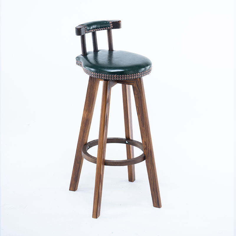 Retro Leather Wood Swivel Bar Stool