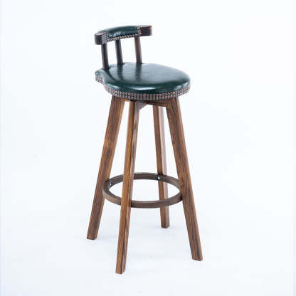 Retro Leather Wood Swivel Bar Stool