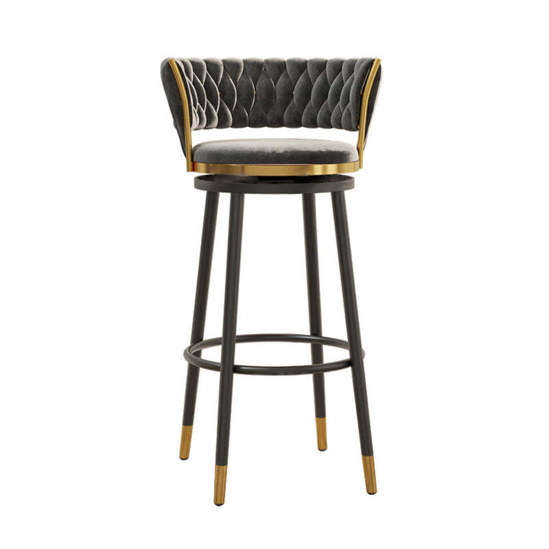 Contemporary Round Velvet Swivel Bar Stool — Blue Seat + Gold Legs