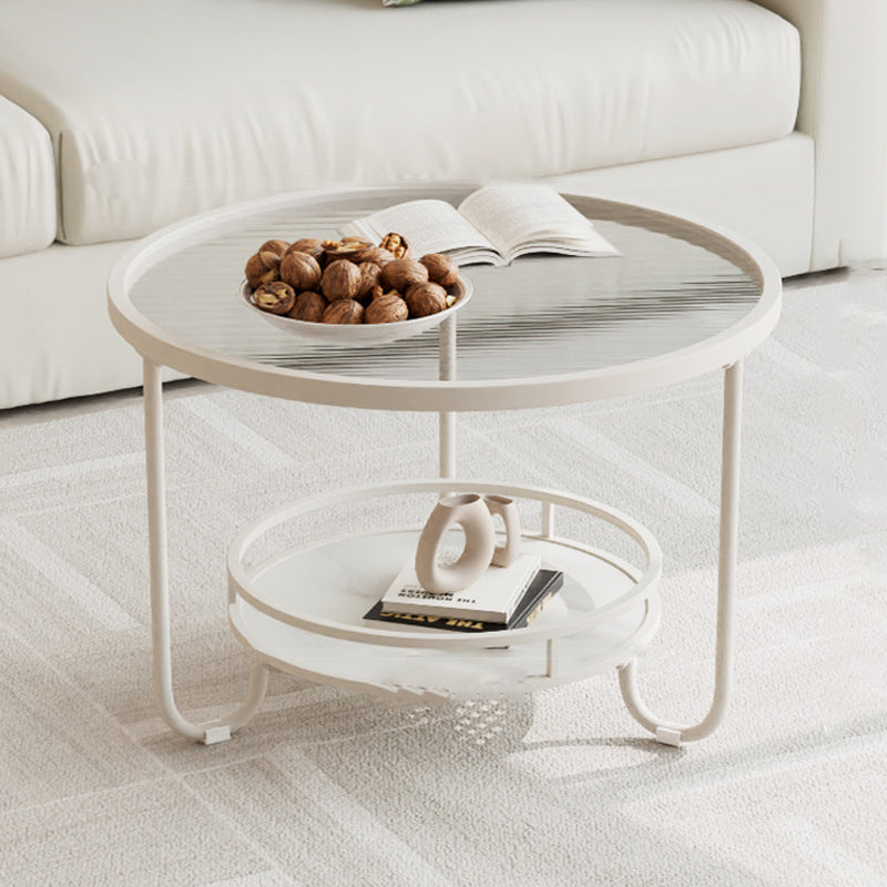 Modern Round Striped Glass Metal Coffee Table — Gold / Striped Glass