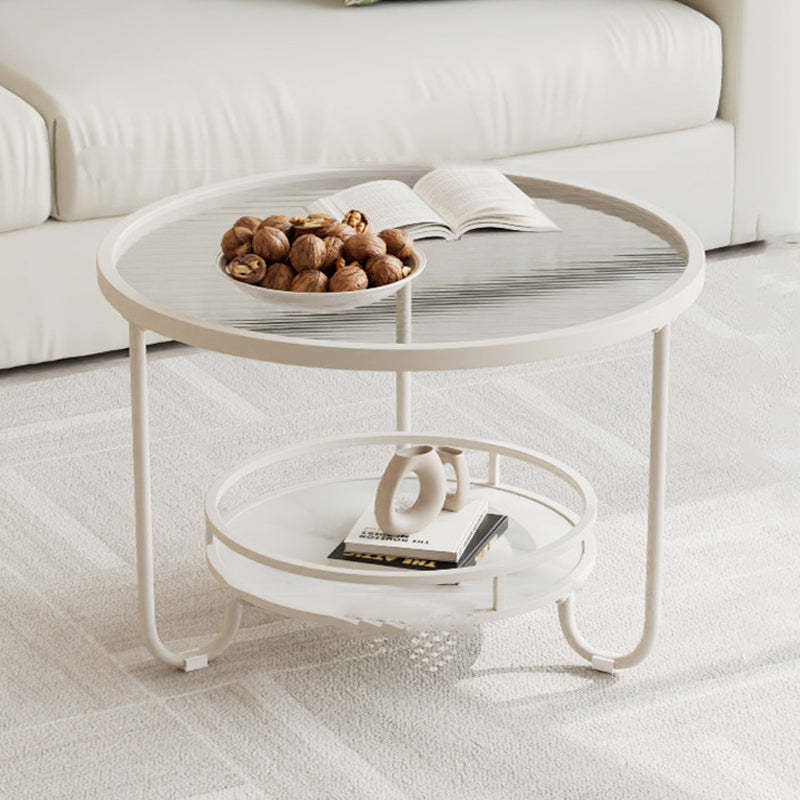 Modern Round Striped Glass Metal Coffee Table — Gold / Striped Glass