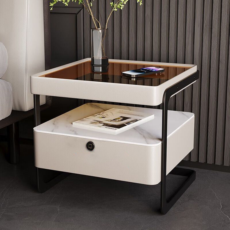 Minimalist Glass Nightstand 1-Drawer