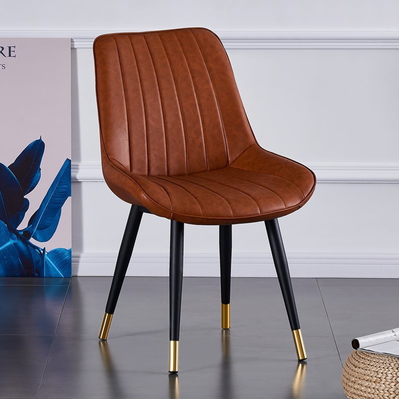 Modern Curved Leather Metal Dining Chair