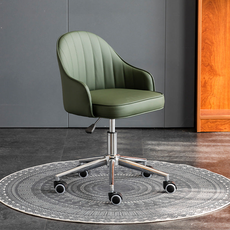 Modern Leather Steel Movable Desk Chair — Steel - Chrome / Blue