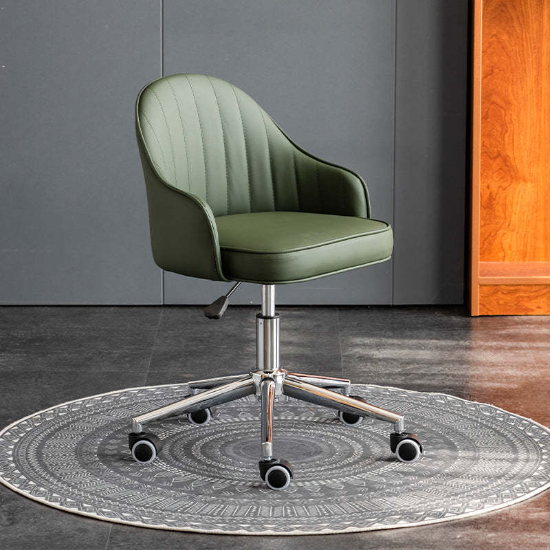 Modern Leather Steel Movable Desk Chair — Steel - Chrome / Blue