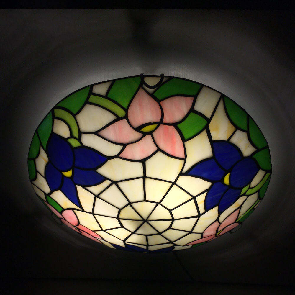 Traditional Tiffany Shell Bead Stained Glass Flush Light — E / 110V-120V For US/CA
