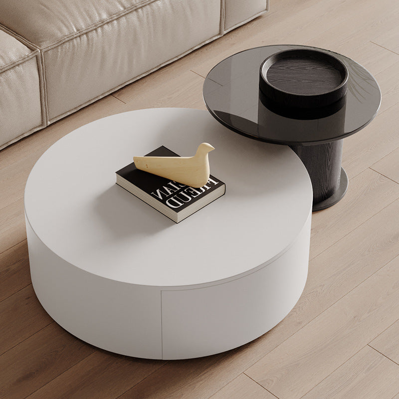 Minimalist Wood Metal Glass Coffee Table Set — Coffee Table - Small + Side Table / Black