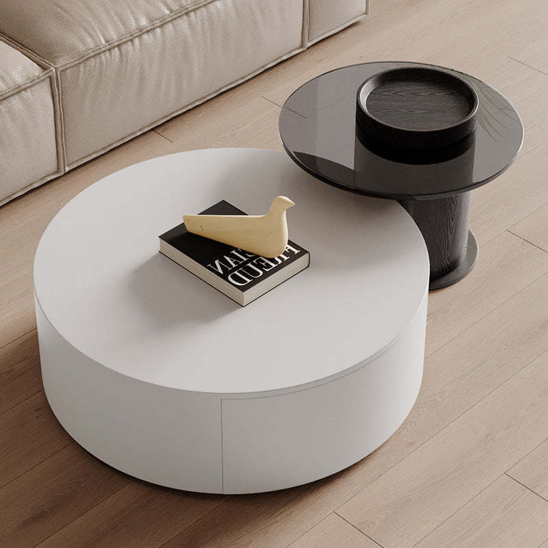 Minimalist Wood Metal Glass Coffee Table Set — Coffee Table - Small + Side Table / Black