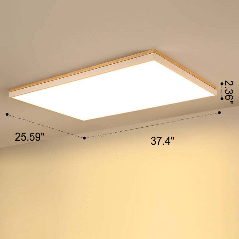 Nordic Solid Wood Square Rectangle LED Flush Ceiling Light