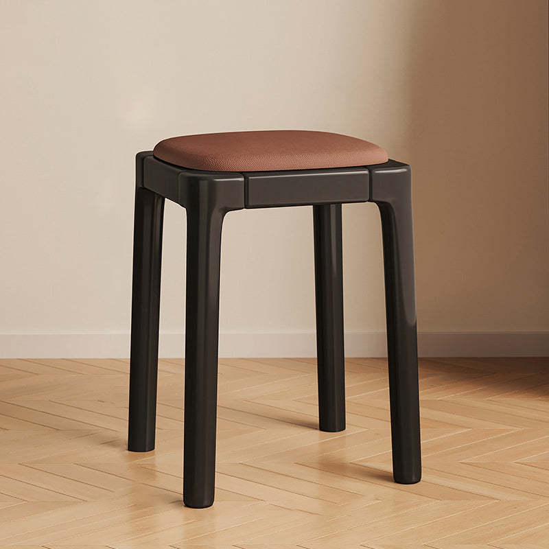 Modern Wood Leather Backless Vanity Stool