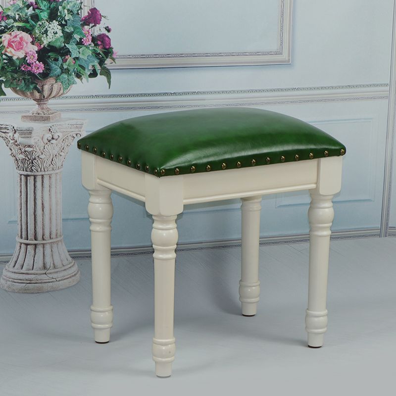 Scandinavian Linen Leather Wood Vanity Stool