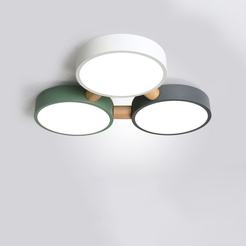 Scandinavian Macaron Iron Geometric Wood LED Flush Light