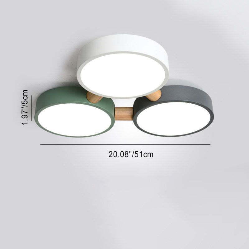 Scandinavian Macaron Iron Geometric Wood LED Flush Light