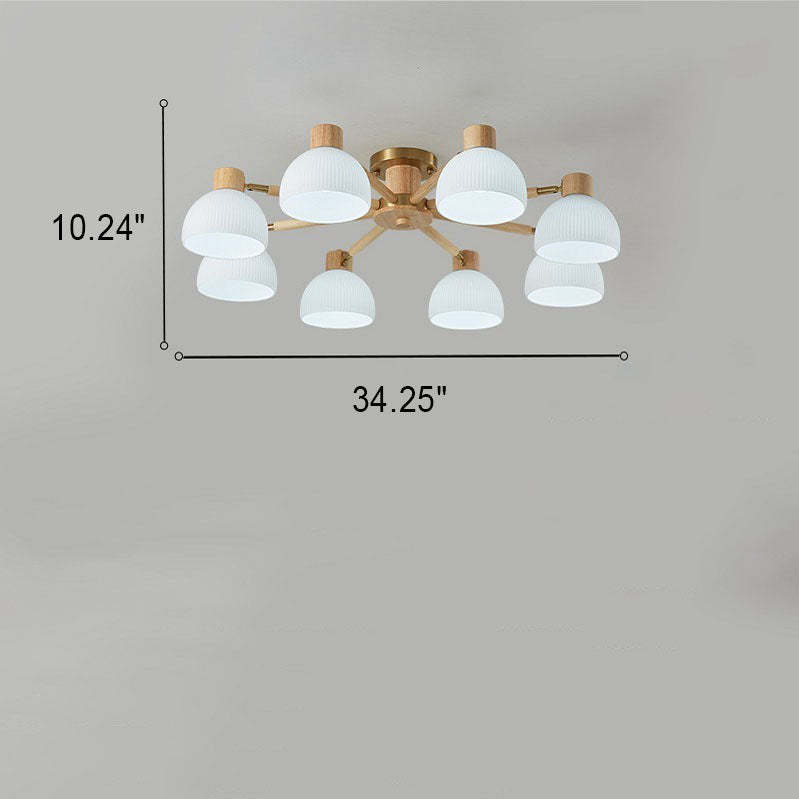 Japanese Wabi-Sabi Rubberwood Glass Flush Light