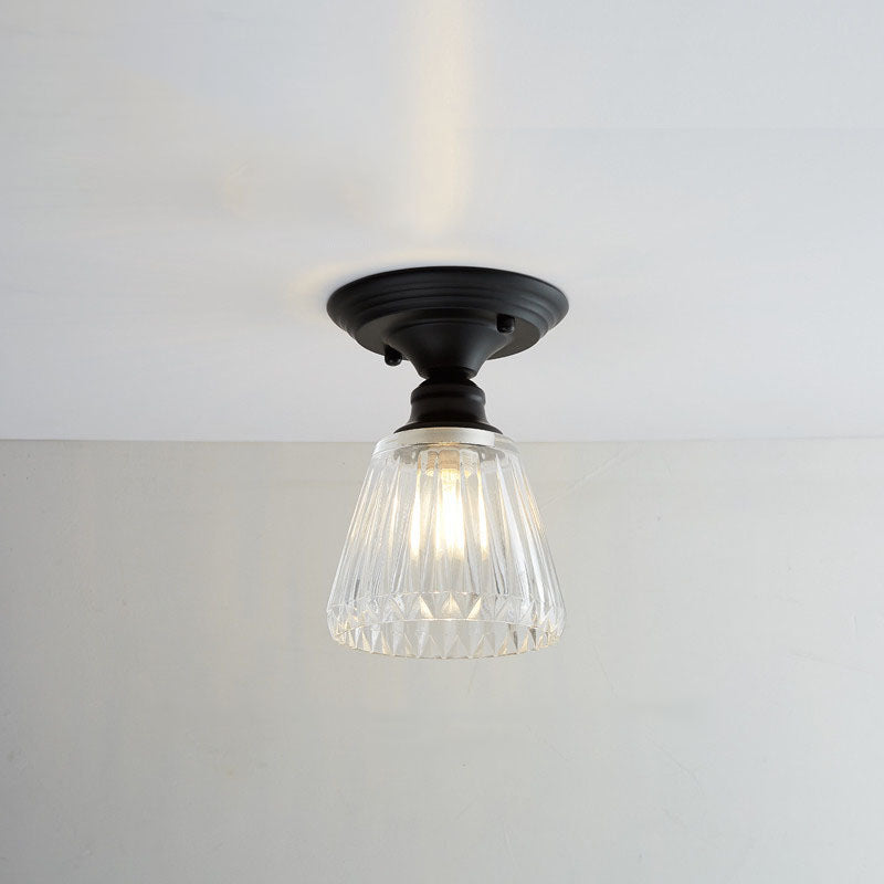 Nordic Vintage Glass Floral Geometry Semi-Flush Light