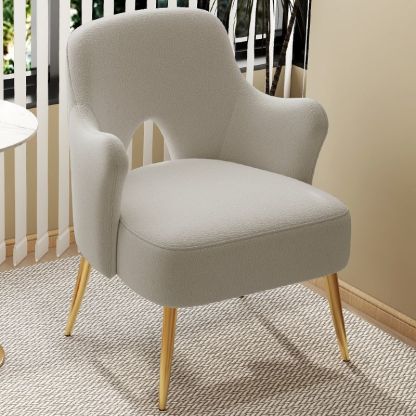 Minimalist Curved Wood Metal Accent Chair
