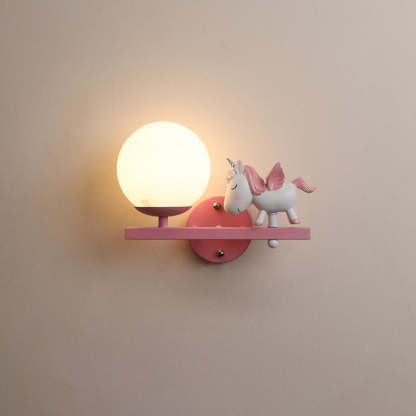 Kids Girls Unicorn Orb Resin Iron Glass Wall Sconce — C - Pink / Right / 110V-120V For US/CA