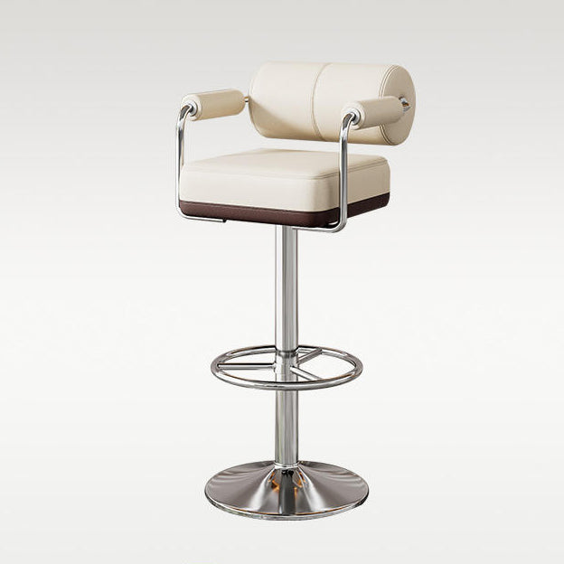 Modern Cylindrical Leather Metal Bar Stool