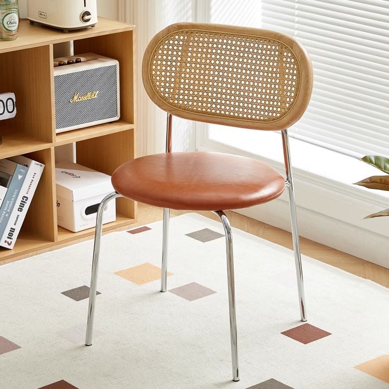 Vintage Wood Metal Leather Dining Chair