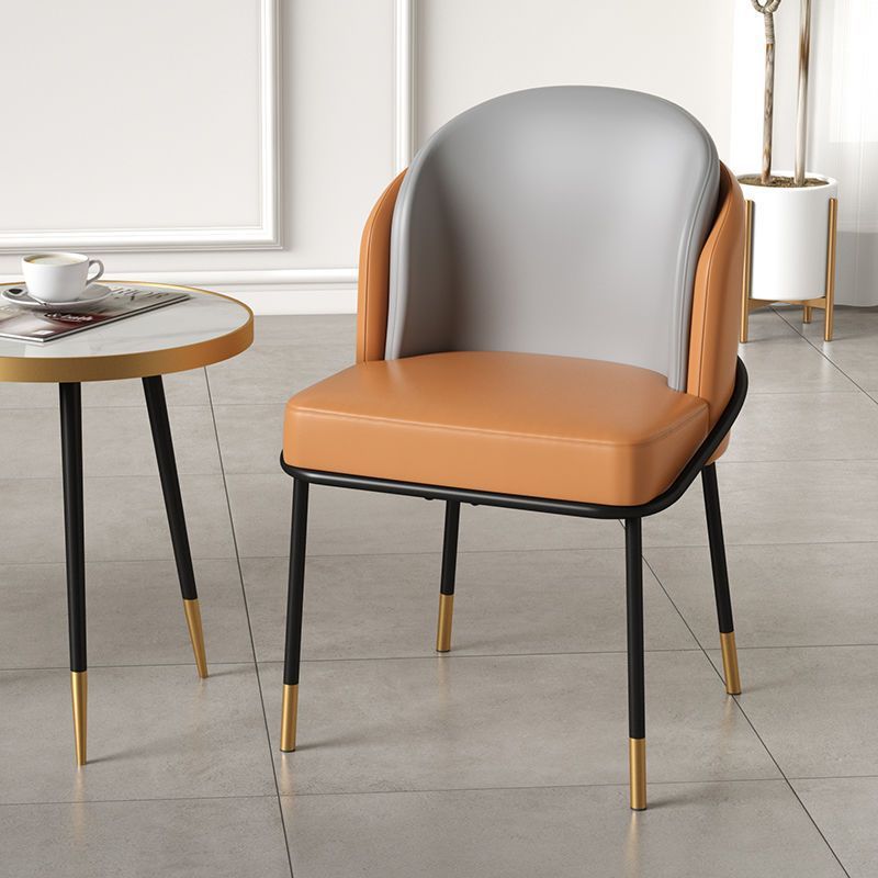 Nordic wraparound gray dining chairs & benches — Gray Backrest & Orange Seat - Leather