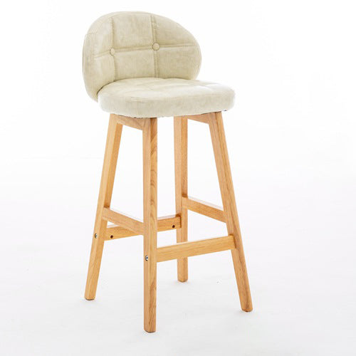 Minimalist Wood Leather Bar Stool — Dark Brown / Gray