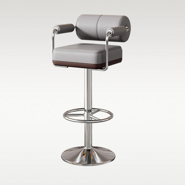 Modern Cylindrical Leather Metal Bar Stool