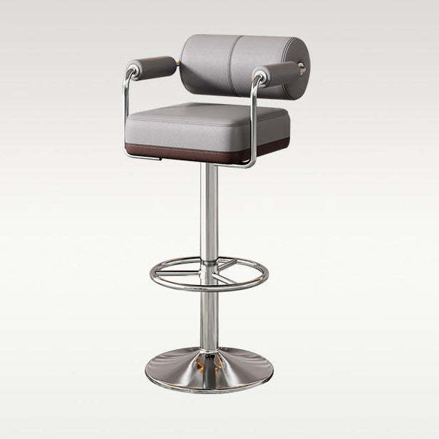 Modern Cylindrical Leather Metal Bar Stool