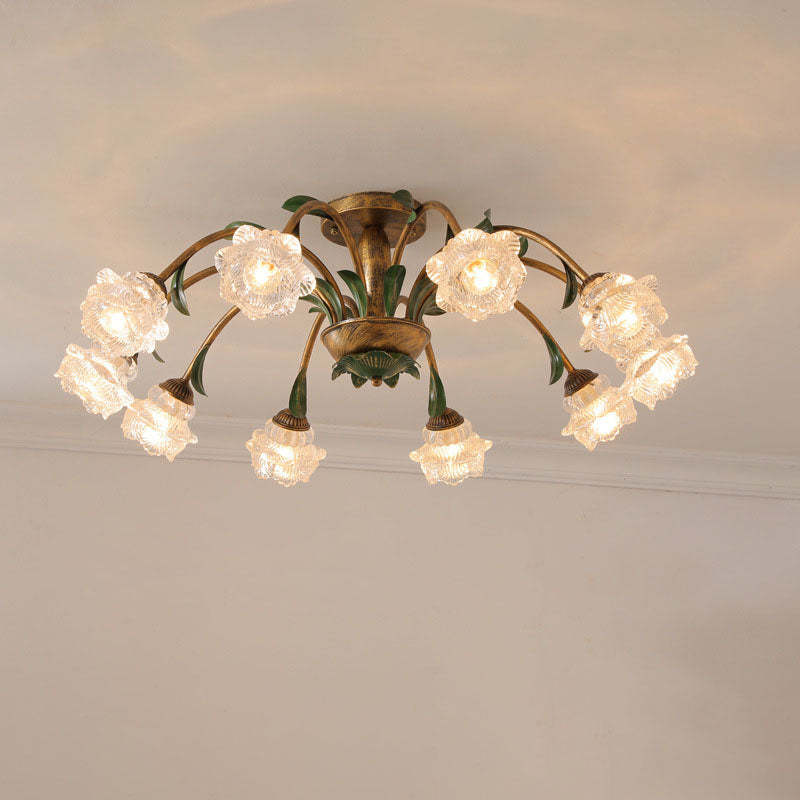 Traditional 10-light rust bronze semi-flush mount light — 110V-120V (US/CA)