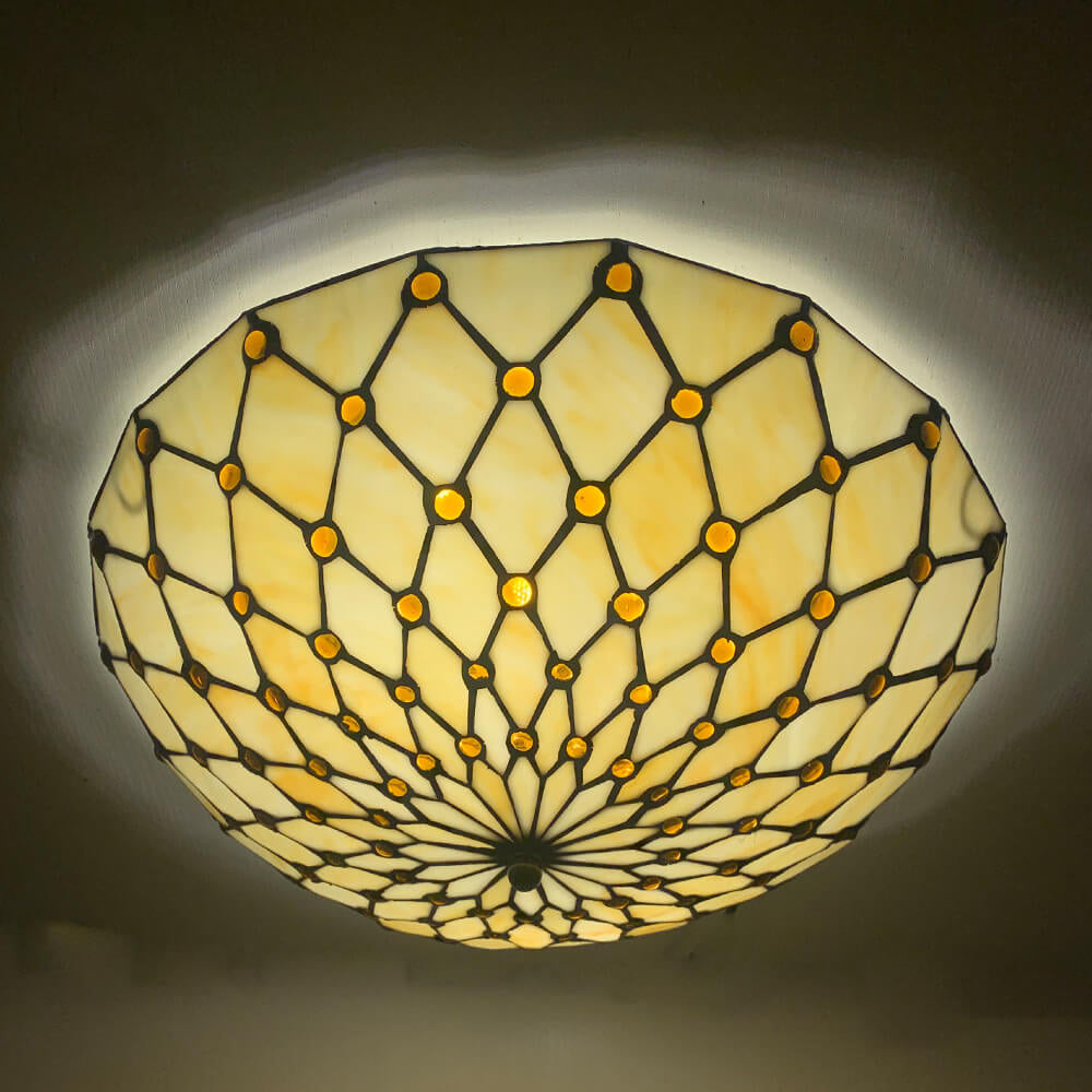 Traditional Tiffany Shell Bead Stained Glass Flush Light — E / 220V-240V For UK/AU