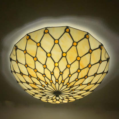 Traditional Tiffany Shell Bead Stained Glass Flush Light — E / 220V-240V For UK/AU