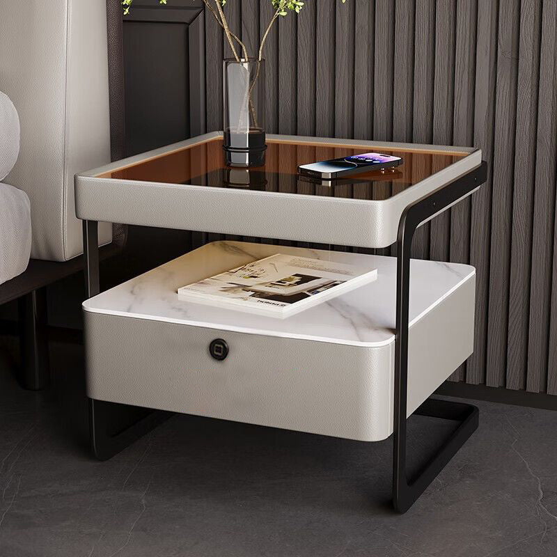 Minimalist Glass Nightstand 1-Drawer