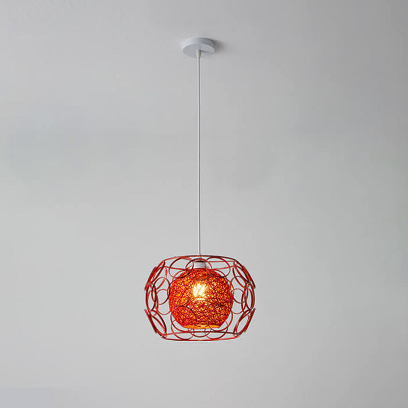 Nordic Woven Hemp Ball Iron Drum Pendant