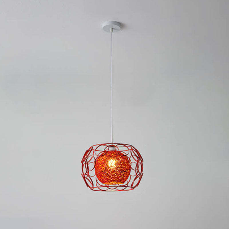 Nordic Woven Hemp Ball Iron Drum Pendant