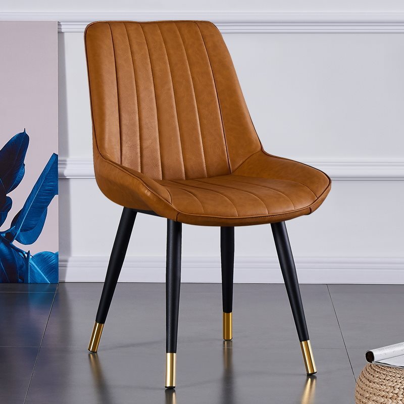 Modern Curved Leather Metal Dining Chair