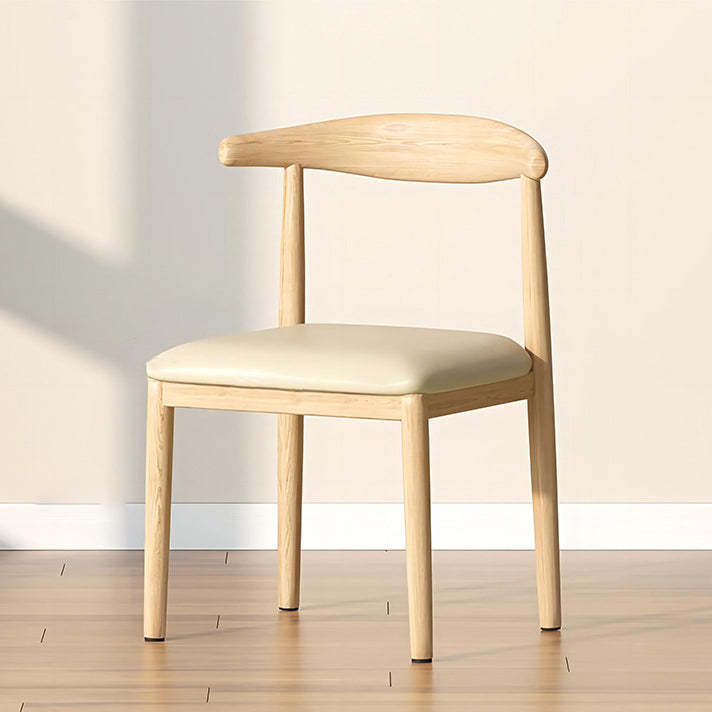 Modern Leather Fabric Steel Dining Chair — Emulsion / Walnut Color & Gray