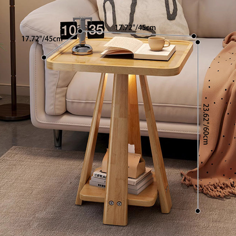 Minimalist Quad Pedestal Wood 2-Tier Coffee Table — Original Wood