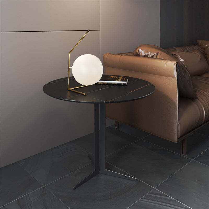 Scandinavian Round Aluminum Slate Coffee Table — Gray Tabletop - Gold Frame