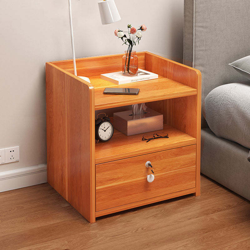 Minimalist Rectangular 1/2/3-Drawer Nightstand — D - 2 Drawer & Lockable - Antique Ebony Color
