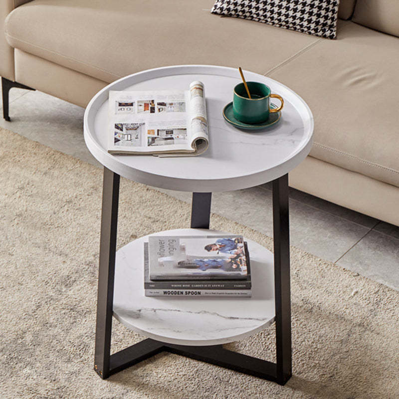 Scandinavian Round Wood Iron 2-Tier End Table