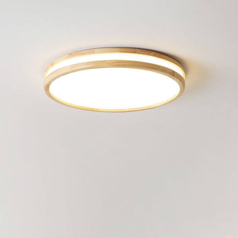Japanese Round Wooden Slim LED Flush Mount Light — 3 Colors Changeable (Warm/Neutral/White) / 220V-240V For UK/AU
