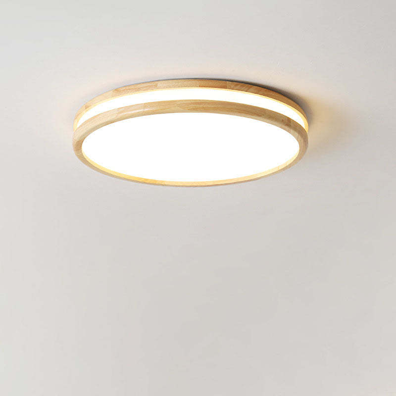 Japanese Round Wooden Slim LED Flush Mount Light — 3 Colors Changeable (Warm/Neutral/White) / 220V-240V For UK/AU