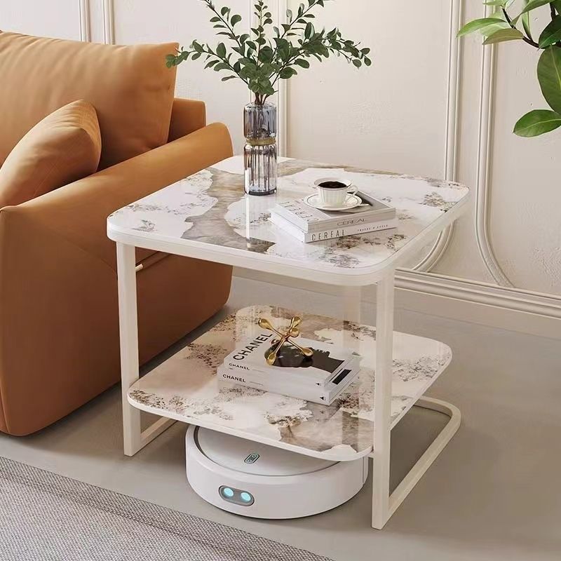 Nordic Slab Glass Metal Wood End Table — F - Glass