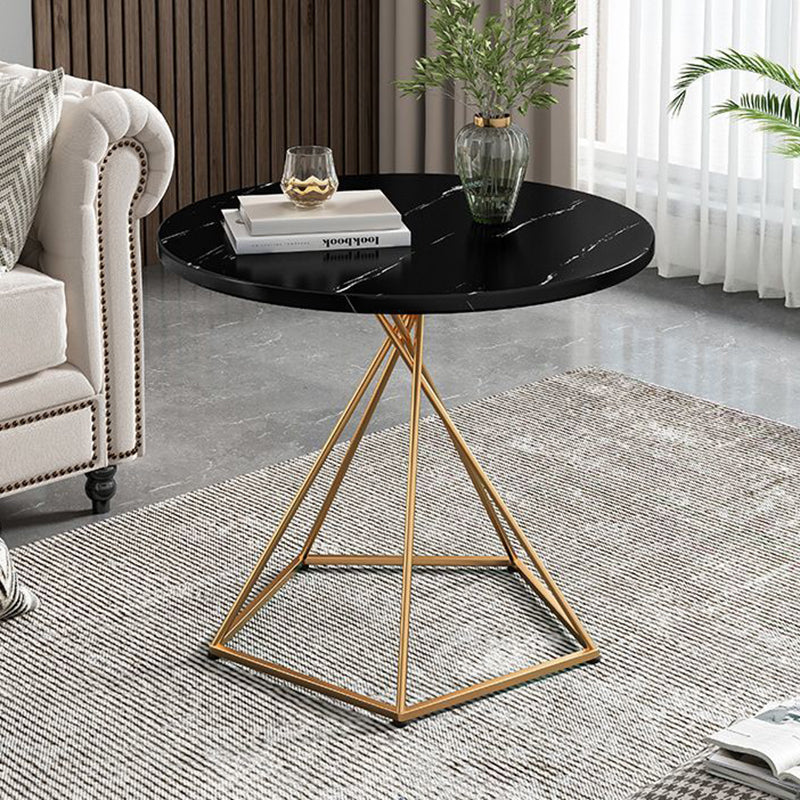 Minimalist Round Marble Metal Polygonal Side Table — Black Table Top + Black Base