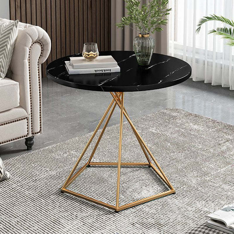 Minimalist Round Marble Metal Polygonal Side Table — Black Table Top + Black Base