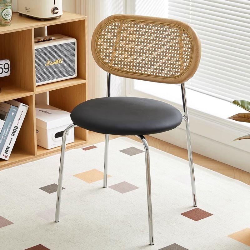 Vintage Wood Metal Leather Dining Chair