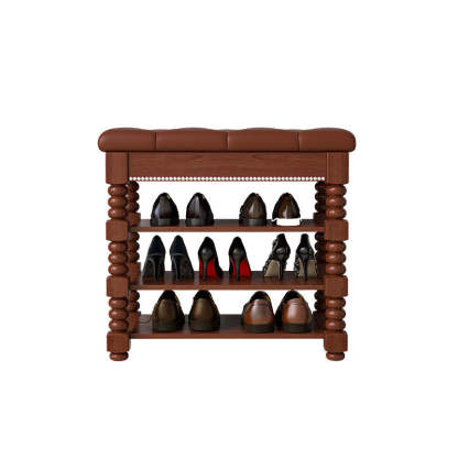 Scandinavian Microfiber Leather Wood Shoe Storage 3-Shelf