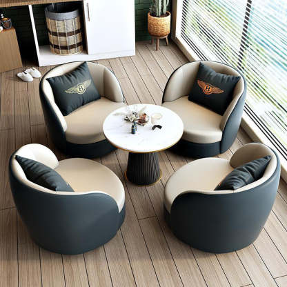 Modern Round Leather Swivel Accent Chair