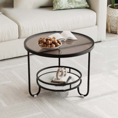 Modern Round Striped Glass Metal Coffee Table