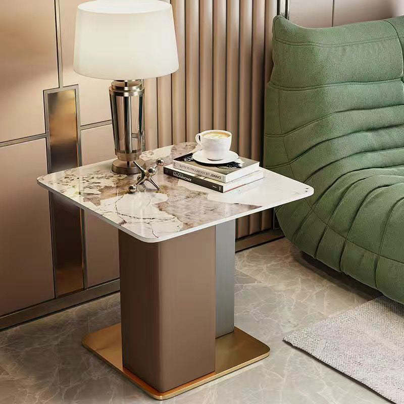 Scandinavian Slate Leather Wood Steel End Table — Black / Green